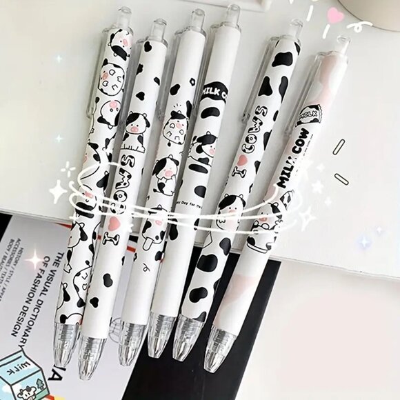 NWT 6 pack  Cartoon Cow Pens Black Ink - Picture 1 of 2